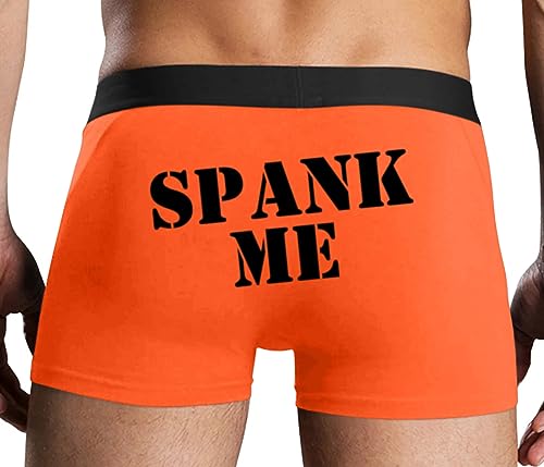 Knaughty Knickers Spank Me Mens Boxer Briefs with Design No Fly Stretchy Sexy Orange Colorful Trunks