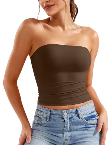 ZAAYO Schulterfrei Tube Top Damen Bandeau Top Y2K Slim Fit Crop Top Sexy...