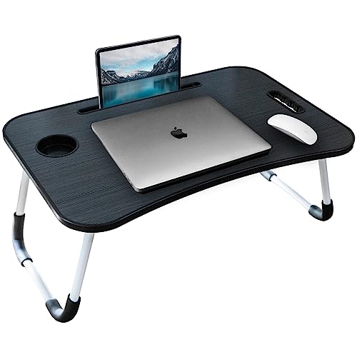 Laptop Desk with Foldable Legs & Cup Slot, Black