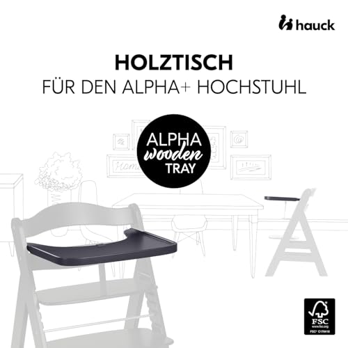 hauck Wooden Tray, Dark Grey - Holz Essbrett für Alpha+ & Beta+ Holzhochstuhl für Kinder 6-36 Monaten, Robuster Esstisch aus Buchenholz mit Erhöhtem Rand