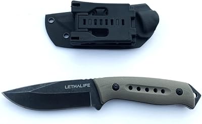 LETHALIFE Tactical Fixed Blade Hunting Knife - Full Tang, Coyote Brown