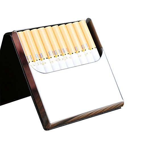 Leather Cigarette Case/Box/Holder With Special Lighter (Including No Gas) Ultrathin Lightweight Exquisite And Portable Carrying (Black) #TOP1
