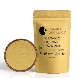 CARMEL ORGANICS Liquorice(Mulethi) Root Powder (340 Grams) | Yashtimadhu Powder for skin and hair care | Natural | Non-GMO | glycyrrhiza glabra powder | Atimadhuram Podi/Athimadhura Hittu