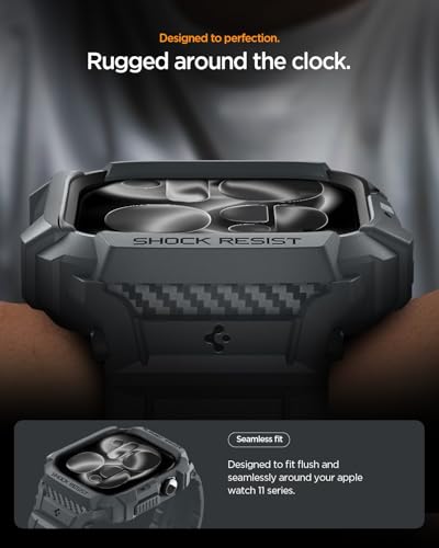 Image of Spigen Rugged Armor Pro 2 for Apple Watch Series 11 42mm Case with Strap Band, Series 10 42mm Protective TPU Cover with Strap - Matte Black