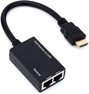 1080P HDMI Extender to RJ45 Adapter Cable, 30M Transmission Distance CAT5e CAT6 LAN Ethernet Balun Extender Repeater