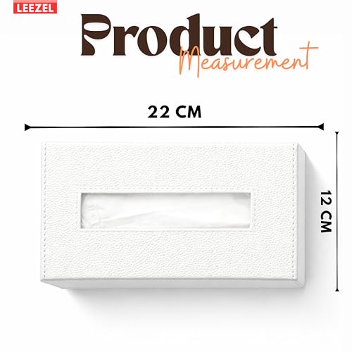Image of LEEZEL| Tissue Box Holder with 100 Pulls Cotton Rags Tissue | Handcrafted Fine Leather - Like Finish | for Gifting, Office Desks, Cars & Home Decor | Durable & Water Resistant. (White)