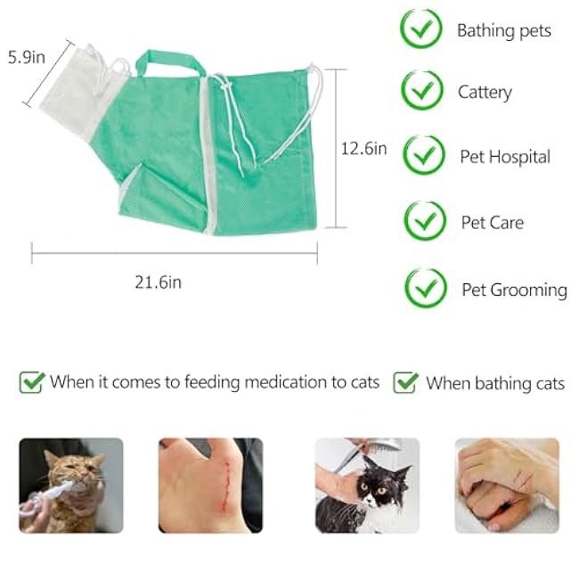 Hetenoyo 4 Pcs Anti-Scratch Silicone Cat Shoes and Cat Grooming Mesh Bag, Cat Claw Covers, Adjustable Multifunctional Anti-Bite Shower net Bag for Nail Trimming Bathing Home Pet Hospital Barbering-SsnmLqpf