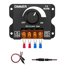 LED ضوء Dimmer ، DC 12V-24V 30A PWM Dimming Controller for Dimmer Knob ضبط السطوع تشغيل / إيقاف التبديل مع غلاف الألومنيوم ، قناة واحدة لـ 5050 3538 5630 شريط إضاءة لون واحد