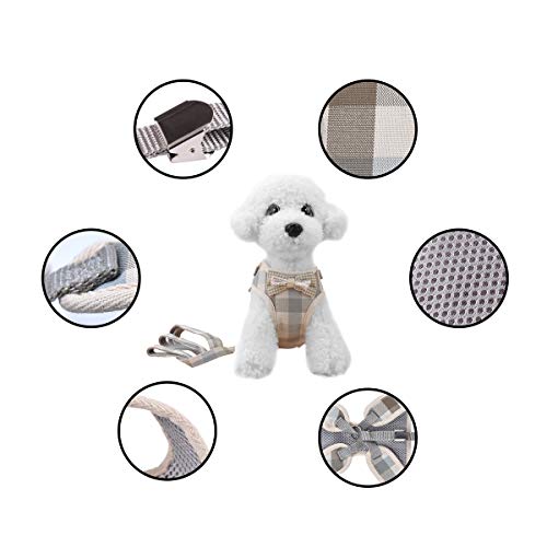 April Pets Comfortable Stylish Cotton Dog & Cat Harness Leash Set For Small Puppies And Cats (S, Grey & Peachy Plaids) #TOP2