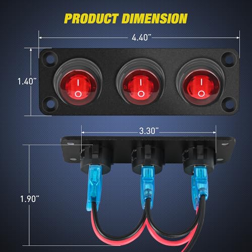 Image of Nilight 3 Gang Rocker Toggle Switch Panel Waterproof