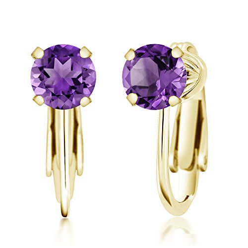 Gem Stone King 1.50 Ct Round Purple Amethyst 925 Yellow Gold Plated Silver Clip On Earrings #TOP7