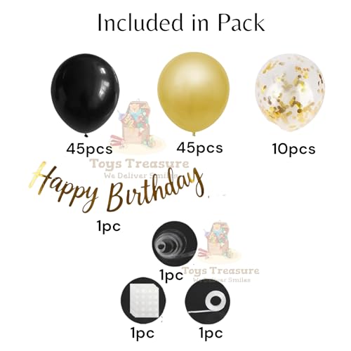 Image of 104Pcs Black Gold Birthday Decorations Kit - Metallic Balloons Happy Birthday Card Banner Party Pack