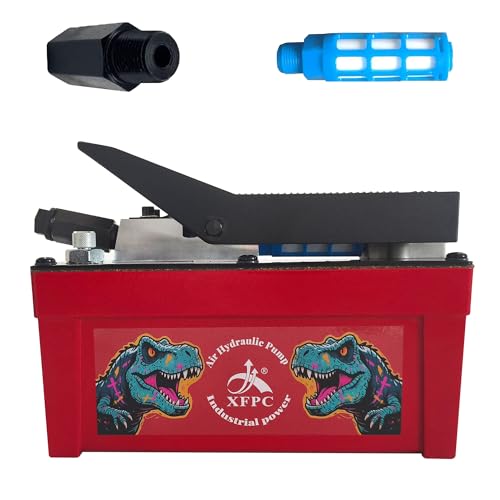Image of Air Hydraulic Pump 0.45 Gal 10,000 PSI Reservoir NPT 3 /8 inch Oil Outlet, NPT 1 /4 inch Inlet, Air Hydraulic Foot Pump Made of Aluminum,Red