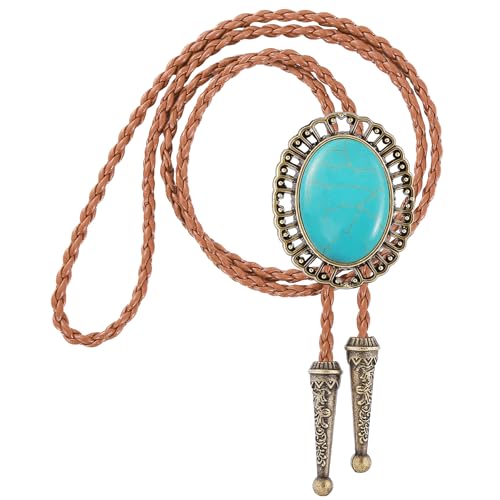 Image of Jeilwiy Bolo Tie for Men Real Stone Westwern Cowboy Ties Silver Bolos Women Leather Necktie Gift for Birthday Christmas