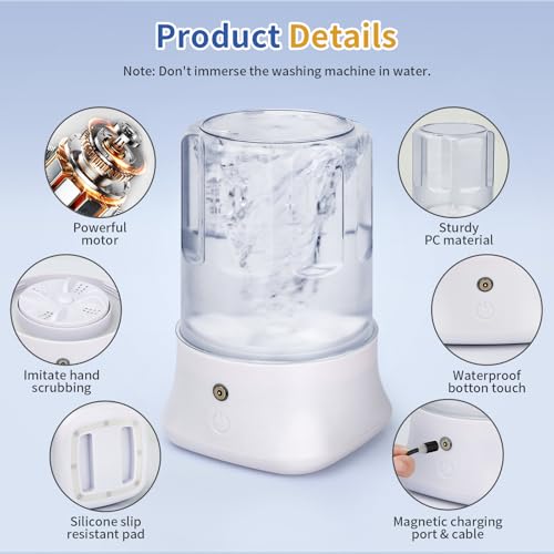 Image of Mini Portable Washing Machine - USB Rechargeable 1L Small Washer with 2 Modes Deep Cleaning for Underwear, Socks & Baby Clothes, Compact Travel Laundry for Apartment, Dorm, Camping, White