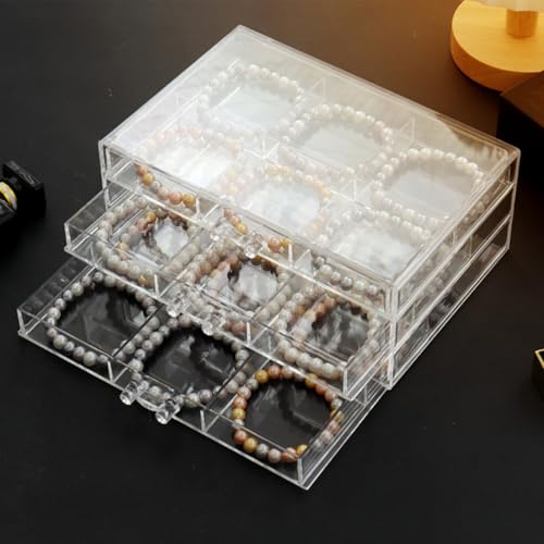 Nwvuop Acryl Armbandbox 3 Schubladen - Klare Armband Halter Schmuck Aufbewahrung für Uhren & Ketten