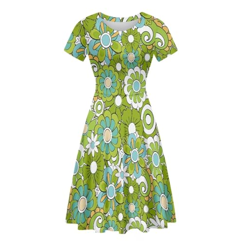 Image of POLERO Sunflower Dress for Women Floral Summer Dresses Short Sleeve Casual Sundresses Midi Dresses