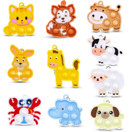 NHPY 10 Pezzi Pop It Pop Fidget Toy Set, Portachiavi Push And Pop Bubble Sensory Fidget Toy Portachiavi, Silicone Antistress Ansia Sollievo Giocattoli, Pop It Bambini Per Adulti E Bambini