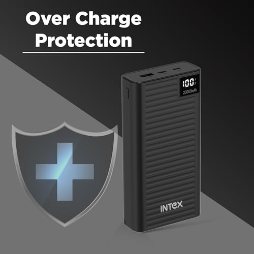 Image of Intex Strong Comet 20K Poly 20000mAh High Capacity QC PD Power Bank with 22.5W Fast Charging, Digital LED Display, Dual Input Type-C and Micro USB, Multiple Output Ports, Long Backup (Black)