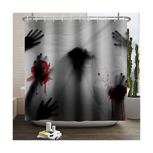 Bovlleetd Halloween-Duschvorhang Blut Handabdruck Geisterschatten Badezimmervorhang wasserdicht Halloween-Dekorationen Badewannen-Dekoration mit Haken Baddekoration Vorh盲nge 152x183cm