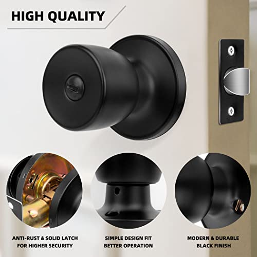 Tanzfrosch 1 Pack Privacy Door Knobs Matte Black Interior Door Lock Keyless Round Lockset For Bedroom, Bathroom, Garage, Hardwares & Instruction Included #TOP5