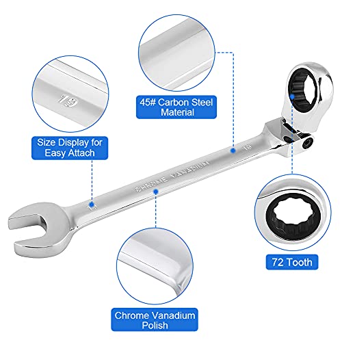 12-Piece Flex-Head Ratchet Wrenches Set, (8‑19Mm) Multifunction Metric Flexible Spanner Wrench Polished Tool Chrome Vanadium Combination Wrench Set With Storage Case For Auto Repair Diy Jobs #TOP7