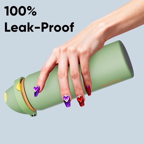 Image of Insulated Water Bottle with Straw - Encool Stainless Steel Water Bottle with Push Button Lid, Leak-Proof & BPA-Free, Keeps Cold for 24 Hours for Sports, Travel, Gym (32 oz, Lichen-Yellow)