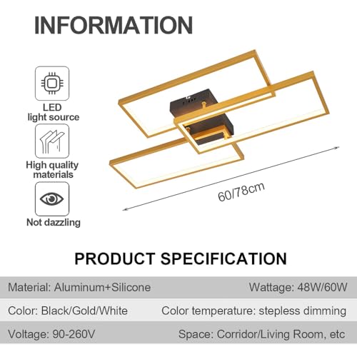 Plafonnier carré LED dimmable en aluminium à 3 têtes avec télécommande - 3