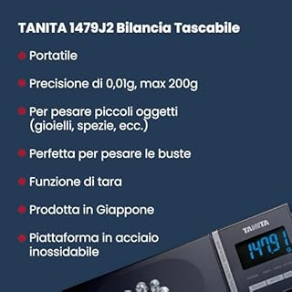 Tanita - 1479J2, Bilancia di precisione professionale, Capacità 200 g, Precisione 0,01 g