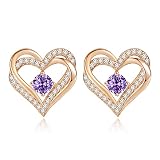 CDE Forever Love Heart Stud Earrings 925 Sterling Silver with Birthstone Zirconia, Anniversary Birth