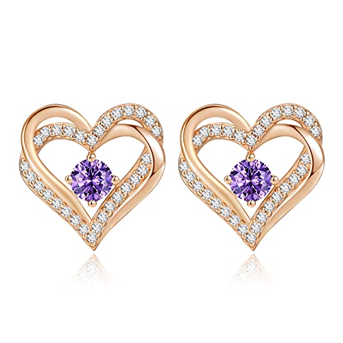 CDE Forever Love Heart Stud Earrings for Women, 925 Sterling Silver Birthstone Heart Stud Earrings Mother's Day Gift Anniversary Birthday Jewelry Gifts for Women Wife Her