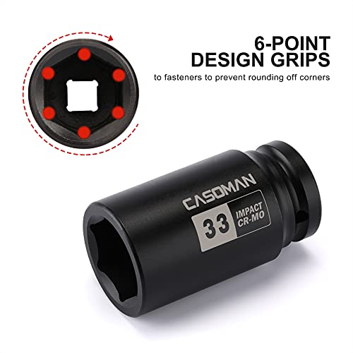 Image of CASOMAN 3 /4 inch Drive x 33 mm Deep 6 PT Impact Socket, CR-MO, 3 /4-inch Drive 6 Point Axle Nut Socket for Easy Removal of Axle Shaft Nuts (33MM)