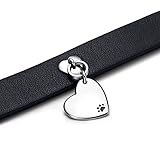 Pandora Moments Haustierhalsband in der Farbe Schwarz aus lederfreiem Stoff mit Herzförmiger Zierniete aus Edelstahl in der Größe S, 22-28cm, 312262C01-S