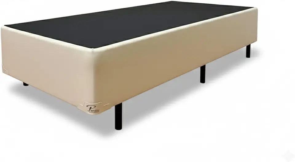 Cama Box Solteiro 88 com Pés de Madeira (Corino, Bege)