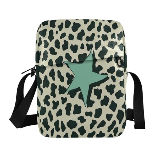 small messenger bag for men Shoulder Bag Purse For Teens Adjustable Strap for Casual Casual- Leopard Print Star Lightgreen