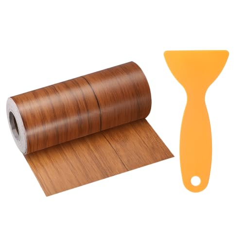 Image of HARFINGTON Wood Grain Repair Tape 4 Inch x 33ft Self Adhesive Repair Patch Tape Simulated Wooden Floor Tapes with Plastic Scraper for Tables Doors Windows Furniture, Dark Brown Wood