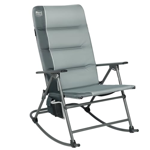 Timber Ridge Oversized Folding Rocking Camping Chair, Padded Outdoor Rocker with High Back, Portable Outdoor Chair for Patio, Garden, Lawn, Supports up to 400 lbs, Gray