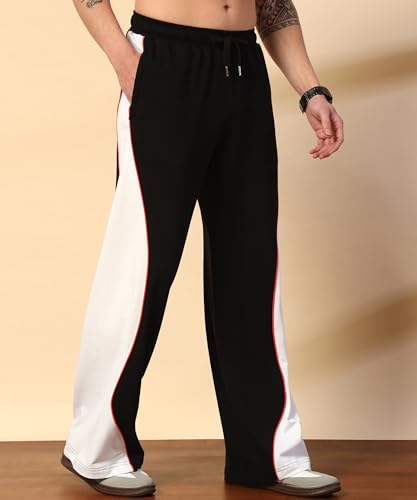 Image of POCKMAN Men Black & White Curve Pipping Wide Leg Comfort Joggers