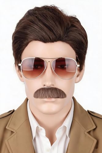 LeMarnia Mens Wig with Beard and Sunglasses for 70s Singer Host Wig Halloween Cosplay Costumes