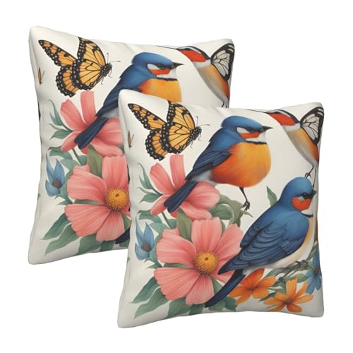 Housse de coussin papillons et oiseaux décoration colorée de maison - 3