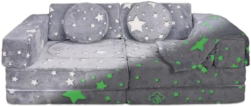 BIERUM Kids Couch, 12PCS Toddler Couch with Blanket for Bedroom Playroom, Multifunctional Nugget Couch Kids Play Couch Sofa for Developing Child Intelligence, Creativity and Imagination, Star