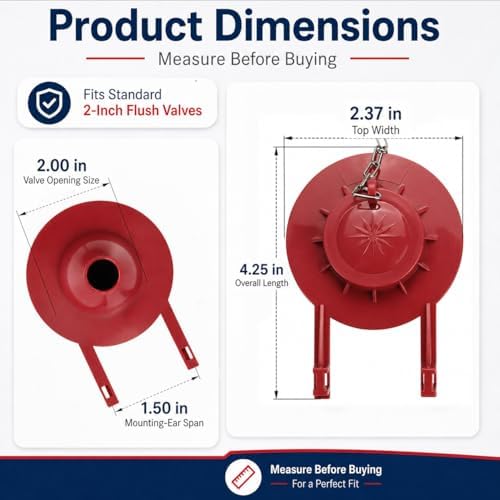 2-Inch Toilet Flapper Replacement Kit, Universal Flush Valve Flapper - Fits Kohler, Toto & American Standard, Water-Saving Rubber with Stainless Steel Chain & Hook, Easy to Install (Red) — view 7