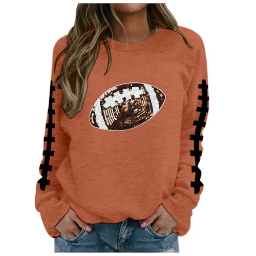 Sweatshirt femme sans capuche orange à motif graphique football et col rond confortable