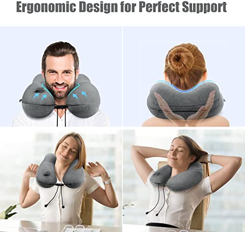 Urophylla Neck Pillow For Traveling, 100% Soft Velvet Inflatable Travel Pillow For Airplanes With 3D Eye Mask And Earplugs, Used On Office/Recliner/Camp/Backpack, Airplane Travel Essentials #TOP2