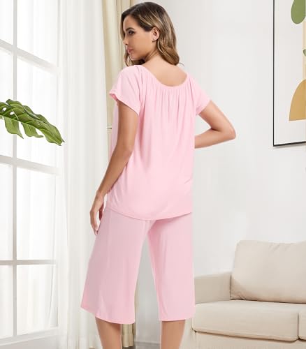 Image of NACHILA Bamboo Viscose Pajamas for Women Cooling Capri Pjs Short Sleeve Set