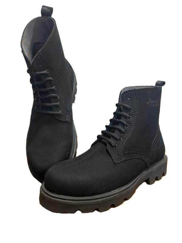 Men's High Ankle Nubuck Leather Boots | Lace-Up Casual and Workwear Boots with Anti-Slip Flat Sole and Rugged Grip | Casual & Formal Footwear for Travel and Office (Black)-image-42
