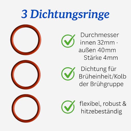 Pflegeset Wartungsset Reinigungsset Ersatzteile für Philips Kaffeevollautomaten 1200 2200 3200 4300 4400 5400 Series – 3 O-Ring Dichtungen (32×40×4 mm) / Silikonfett lebensmittelecht / 2 Bürsten