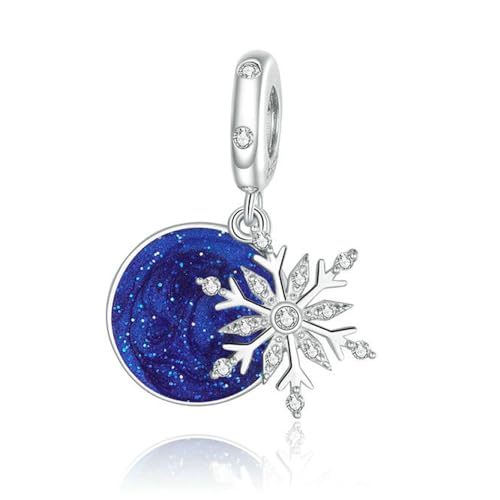 QANDOCCI FUNNALA Perle européenne de Noël bleu ciel étoilé flocon de neige perle argent 925 DIY pour femmes breloques bracelets bijoux, Argent sterling