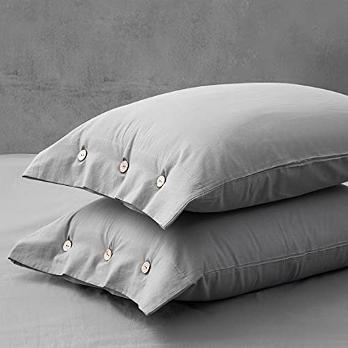 Melingo Cotton Duvet Covers Queen Size, Grey Cotton Duvet Cover Set, Soft, Cooling, Breathable Bedding Collection With Buttons Closure. 3 Pieces Solid Color (1 Comforter Cover + 2 Pillow Cases) #TOP2