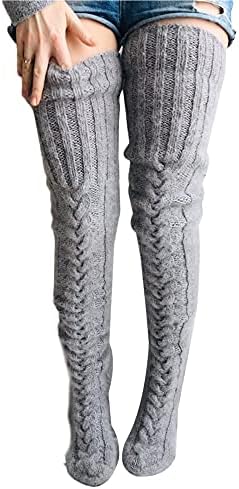 Womens Girls Winter Cable Knit Over Knee Socks Thigh High Long Boot Socks Stocking Leg Warmer
